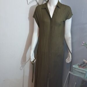 Lucky Brand Beautiful Green Olive Button-Up Dress.